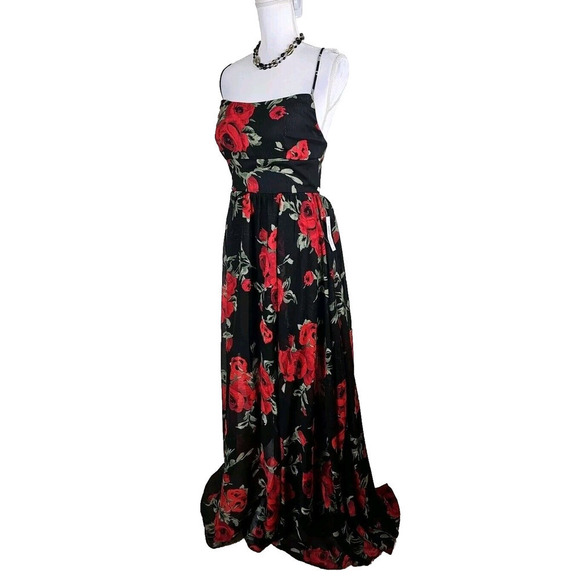 Premier Amour ~Woman Size 14~ Black/Red Floral Strappy Open Back Lined Dress NWT - Picture 6 of 10